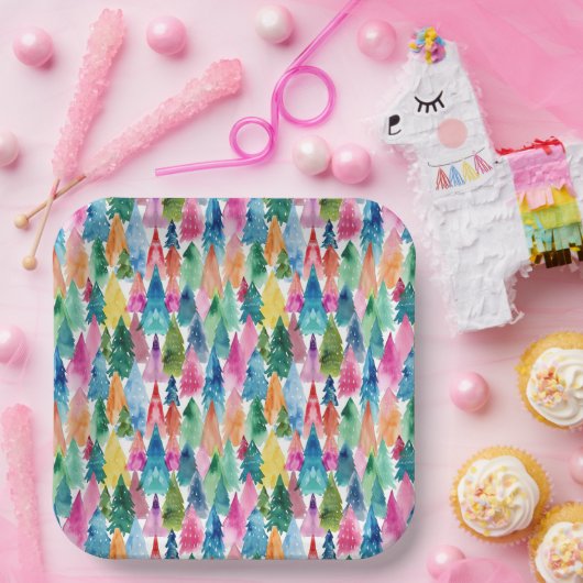 Aquarellfarbene, helle Regenbogenweiden Weihnachts Pappteller (Party)