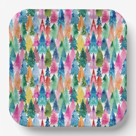 Aquarellfarbene, helle Regenbogenweiden Weihnachts Pappteller (Vorderseite)