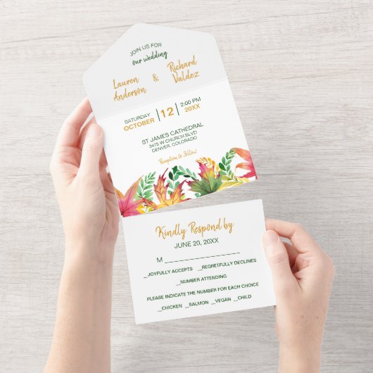 Aquarellfarbene Herbstakkakia-Blätter, die alle in All In One Einladung (Abreißen)