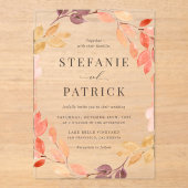 Aquarellfarbene Herbstblattdarbietung Hochzeit im Acryleinladungen (Vorderseite)