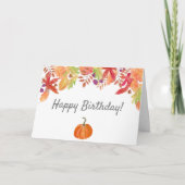 Aquarellfarbene Herbstblätter mit Pumpkin zum Gebu Karte (Vorderseite)