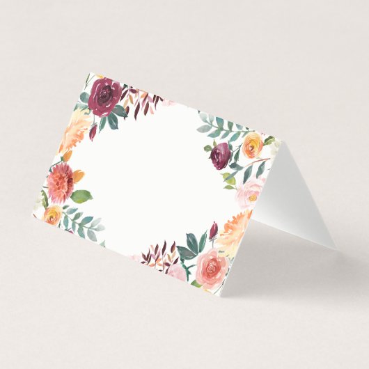 Aquarellfarbene Herbstblüten Blumenrahmen-Platzkar (Vorderseite)