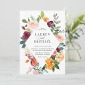 Aquarellfarbene Herbstblüten Frame QR Code Hochzei Einladung (Stehend Vorderseite)
