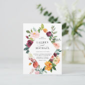 Aquarellfarbene Herbstblüten Frame QR Code Hochzei Einladungspostkarte (Stehend Vorderseite)