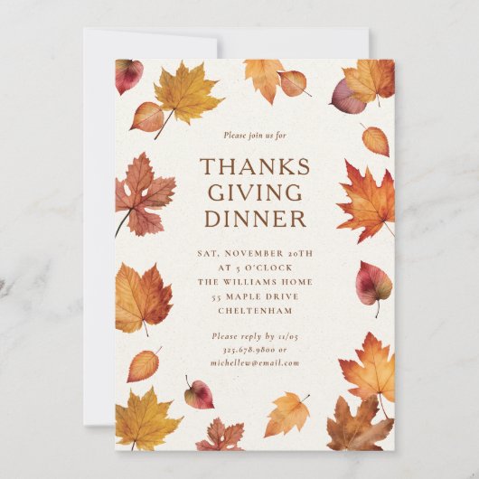 Aquarellfarbene Herbstlaube Erntedank Abendessen Einladung (Vorderseite)