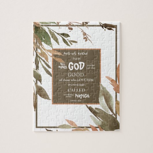 Aquarellfarbene Herbstlaube Römer 8:28 Bibelverse Puzzle (Vertikal)