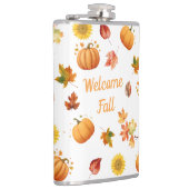 Aquarellfarbene Herbstlaube und Pumpkins Flachmann (Rechts)
