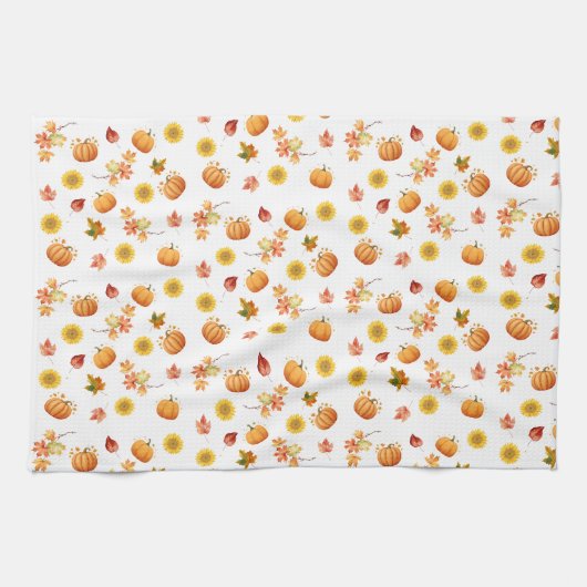 Aquarellfarbene Herbstlaube und Pumpkins Geschirrtuch (Horizontal)