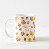 Aquarellfarbene Herbstlaube und Pumpkins Kaffeetasse (Links)