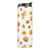 Aquarellfarbene Herbstlaube und Pumpkins Thermosbecher (Nach links gedreht)