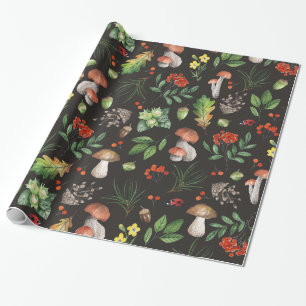 Aquarellfarbene Herbstwälder Blätter Pilze Geschenkpapier