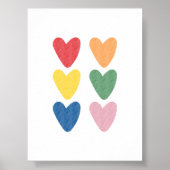 Aquarellfarbene Herzen drucken Poster (Vorne)