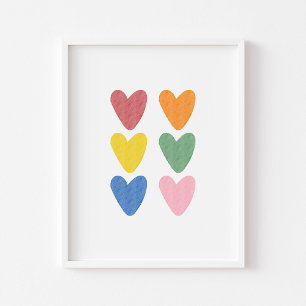 Aquarellfarbene Herzen drucken Poster