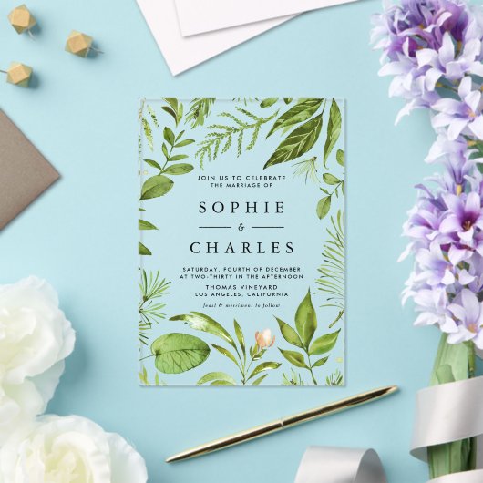 Aquarellfarbene Holzlandschaft Rahmen Hochzeit Acryleinladungen (In Situ (Hochzeit))