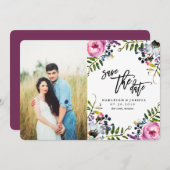 Aquarellfarbene Hübsche Blume Save the Date mit Fo (Vorne/Hinten)