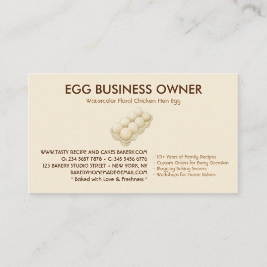 Aquarellfarbene Hühnerhenne Eier Farm beige Visitenkarte (Rückseite)
