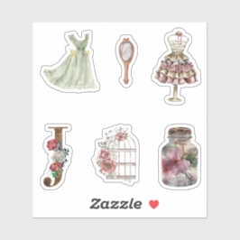 Aquarellfarbene Illustrationen Kleid Scrapbook Aufkleber