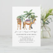 Aquarellfarbene Kamele Palmen Bäume Wüste Verlobun Einladung (Stehend Vorderseite)