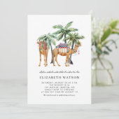 Aquarellfarbene Kamele Palmen Trees Wüste Brautpar Einladung (Stehend Vorderseite)