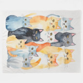 Aquarellfarbene Katzenkollage Fleecedecke (Vorderseite (Horizontal))
