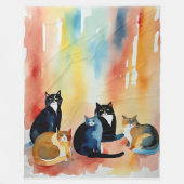 Aquarellfarbene Katzenkollage Fleecedecke (Vorderseite)