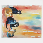 Aquarellfarbene Katzenkollage Fleecedecke (Vorderseite (Horizontal))