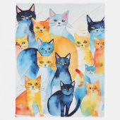 Aquarellfarbene Katzenkollage Fleecedecke (Vorderseite)