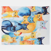 Aquarellfarbene Katzenkollage Fleecedecke (Vorderseite (Horizontal))
