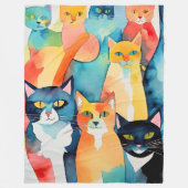 Aquarellfarbene Katzenkollage Fleecedecke (Vorderseite)