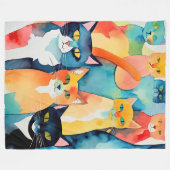 Aquarellfarbene Katzenkollage Fleecedecke (Vorderseite (Horizontal))