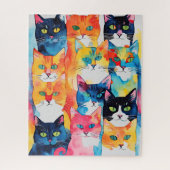 Aquarellfarbene Katzenkollage Puzzle (Vertikal)