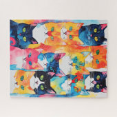 Aquarellfarbene Katzenkollage Puzzle (Horizontal)