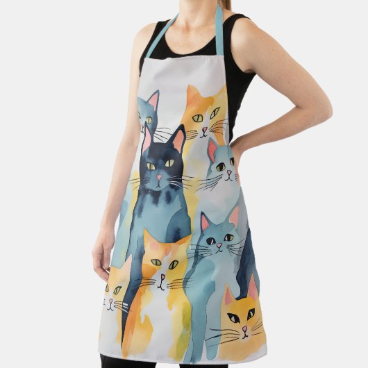 Aquarellfarbene Katzenkollage Schürze (InSitu)