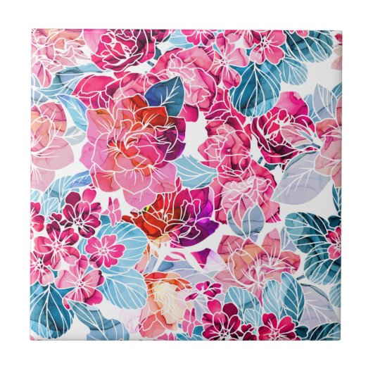 Aquarellfarbene Keramik Tile Fliese (Vorderseite)