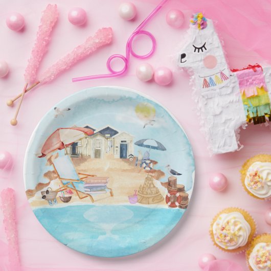 Aquarellfarbene Küstenlandschaft Pappteller (Party)