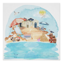 Aquarellfarbene Küstenlandschaft