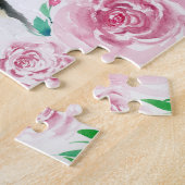 Aquarellfarbene Liebe einer Dackel mit rosa Rosen Puzzle (Seite)