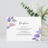 Aquarellfarbene Lila Blätter Hochzeitsempfang Begleitkarte (Stehend Vorderseite)