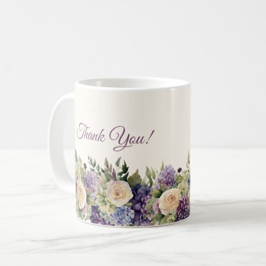 Aquarellfarbene Lila Blume Bouquet-Bridesmaid-Gesc Kaffeetasse (Vorderseite Links)