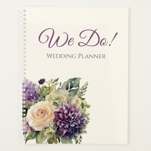 Aquarellfarbene Lila Blume Bouquet- Hochzeitsplane Planer (Vorderseite)
