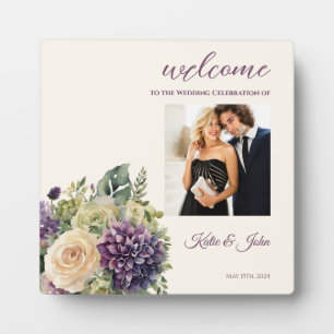 Aquarellfarbene Lila Blume Bouquet-Wedding - Begrü Fotoplatte