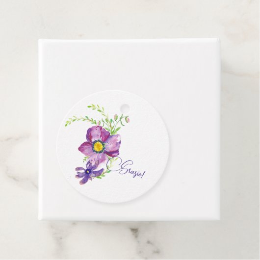 Aquarellfarbene Lila Blume und Grüne Blätter Grazi Geschenkanhänger (Beispiel)