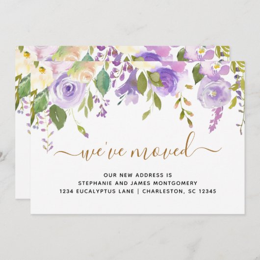 Aquarellfarbene Lila Goldbewegung Ankündigung (Vorne/Hinten)