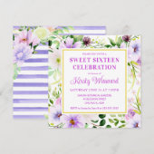 Aquarellfarbene Lila magische Blume 16 . Geburtsta Einladung (Vorne/Hinten)