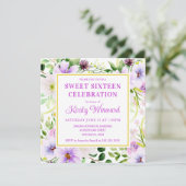 Aquarellfarbene Lila magische Blume 16 . Geburtsta Einladung (Stehend Vorderseite)