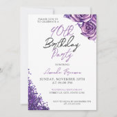 Aquarellfarbene Lila Rose 90. Geburtstag Einladung (Vorderseite)