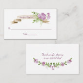 Aquarellfarbene Lila Rose und Grüne Platzkarten (Vorne/Hinten)