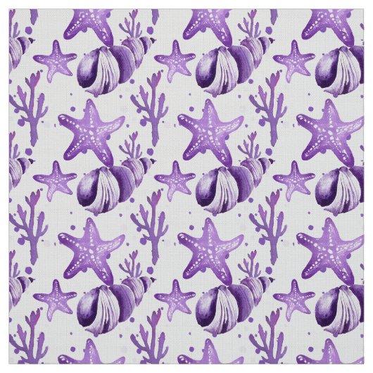 Aquarellfarbene Lila Seesterne & Seashells Stoff (Muster)