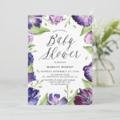 Aquarellfarbene Lila Tulips Blumenrahmen Kinderdus Einladung (Stehend Vorderseite)