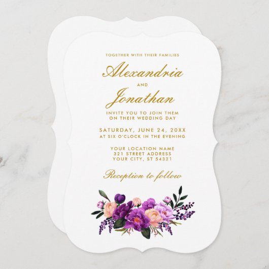 Aquarellfarbene Lila Ultra-Violet-Hochzeit BR Einladung (Vorne/Hinten)